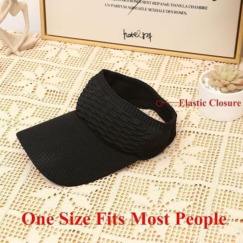 2 Pack Women’s Sun Visor Hats – One Size Fits All Knitted Brim Sports Hat, Black & White Quick Dry Elastic Empty Top Summer Hat for Golf in Saudi Arabia