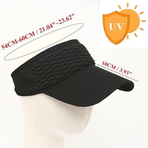 2 Pack Women’s Sun Visor Hats – One Size Fits All Knitted Brim Sports Hat, Black & White Quick Dry Elastic Empty Top Summer Hat for Golf in Saudi Arabia