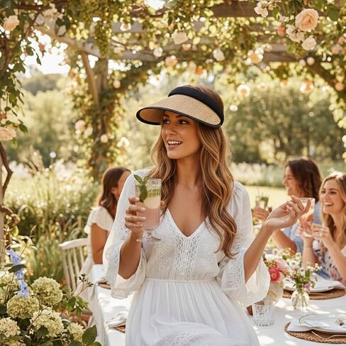 قناع بلوستون سترو للنساء، حماية من أشعة الشمس بعامل حماية من أشعة الشمس 50+، واقي شاطئ خفيف الوزن مفتوح الظهر مع عصابة رأس تبريد، قبعة سفر قابلة للحزم للأنشطة الخارجية والرياضة in Kuwait