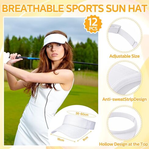 Summer Bundle 12 White Visor Sun Hats & Portable Mini Fans - Ideal for Travel, Outdoor Sports, and Unisex Fashion in Saudi Arabia