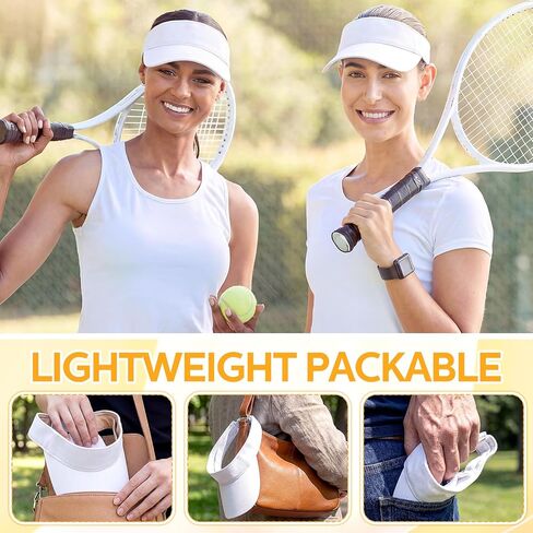 Summer Bundle 12 White Visor Sun Hats & Portable Mini Fans - Ideal for Travel, Outdoor Sports, and Unisex Fashion in Saudi Arabia