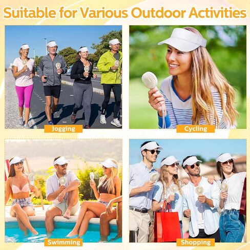 Summer Bundle 12 White Visor Sun Hats & Portable Mini Fans - Ideal for Travel, Outdoor Sports, and Unisex Fashion in Saudi Arabia