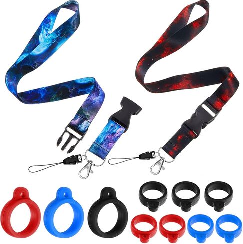 Shappy 12 Pcs Starry Sky Anti Lost Lanyard 2 Neck Strap 10 Ring Adjustable Holder Detachable for Key Keychain ID Badges Card(Black, Blue, Purple) in Saudi Arabia