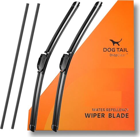 شفرات ممسحة سيليكون طاردة للماء من DOG TAIL مع محولات متعددة، مجموعة شفرات ممسحة الزجاج الأمامي البديلة للسيارات مقاس 22 بوصة و22 بوصة لسيارتي مع تركيبة طاردة للماء DropClear in Kuwait