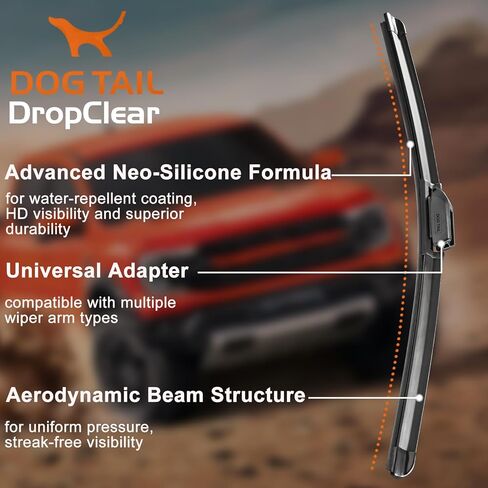 DOG TAIL Water Repellent Silicone Wiper Blades with Multiple Adapters, 22" and 22" Automotive Replacement Front Windshield Wiper Blades Set for My Car with Water Repellency Formula DropClear in Saudi Arabia