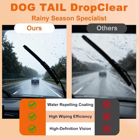 DOG TAIL Water Repellent Silicone Wiper Blades with Multiple Adapters, 22" and 22" Automotive Replacement Front Windshield Wiper Blades Set for My Car with Water Repellency Formula DropClear in Saudi Arabia