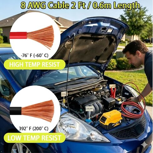 كابلات توصيل مناسبة لبطارية 20 فولت إلى كابل محول السيارة - مشابك تمساح 8AWG 2FT مقاومة للحرارة 200 درجة مئوية لبدء تشغيل السيارات والشاحنات وجزازات العشب وأدوات الطاقة in Kuwait
