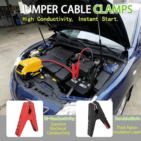 كابلات توصيل مناسبة لبطارية 20 فولت إلى كابل محول السيارة - مشابك تمساح 8AWG 2FT مقاومة للحرارة 200 درجة مئوية لبدء تشغيل السيارات والشاحنات وجزازات العشب وأدوات الطاقة in Kuwait