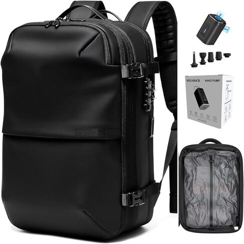 Vacuum Backpack Travel with Pump, 60L Expandable Airbag Travel Backpack, Travel Backpack with Vacuum System, TSA Lock, USB Charging Port, Water Resistant in Saudi Arabia