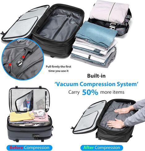 Vacuum Backpack Travel with Pump, 60L Expandable Airbag Travel Backpack, Travel Backpack with Vacuum System, TSA Lock, USB Charging Port, Water Resistant in Saudi Arabia