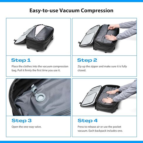 Vacuum Backpack Travel with Pump, 60L Expandable Airbag Travel Backpack, Travel Backpack with Vacuum System, TSA Lock, USB Charging Port, Water Resistant in Saudi Arabia