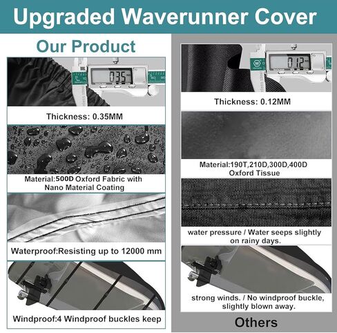 غطاء جت سكي 500D، شريط مقاوم للماء عالي التحمل للأشعة فوق البنفسجية 2 غطاء جت سكي 3 مقاعد، درجة بحرية متينة، 2 فتحات تهوية، 4 أبازيم مقاومة للرياح، غطاء جت سكي عالمي لياماها سيدو 115 بوصة - 120 بوصة in Kuwait