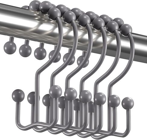 Titanker Black Shower Curtain Hooks Rings, Rust-Resistant Metal Double Glide Shower Hooks for Bathroom Shower Rods Curtains, Set of 12 Hooks - Matte Black in Kuwait