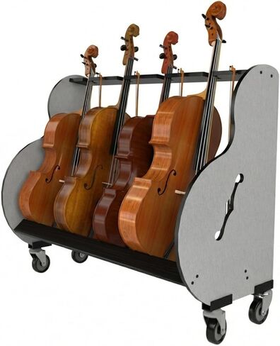 A&S Crafted Products The Band Room 6 Cello Storage & Transport Cart For Music Classrooms | Designed for Music Teachers | Hold Four ½, ¾ and full-size cellos | Made In U.S.A. in Kuwait