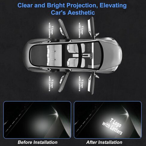 أضواء جهاز عرض LED لشعار باب السيارة متوافقة مع طراز Tesla 3/S/X/Y، 4 عبوات من مصابيح الظل الساطعة عالية الدقة، لا تتلاشى أضواء الترحيب بالباب in Saudi Arabia