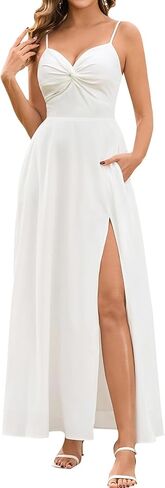 EYNMIN Floral Maxi Wedding Guest Dresses for Women Summer Milkmaid Sundress Flowy Smocked Slit Tea Party Dress with Pocket in Kuwait