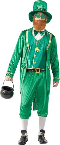 زي Leprechaun للرجال البالغين في عيد القديس باتريك 11 قطعة بدلة معطف خلفي أيرلندي أخضر لحفلات المهرجانات والهالوين in Kuwait