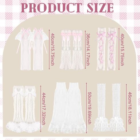 Cuffbow 6 Pairs Lolita Leg Warmers Knit White Cutecore Kawaii Leg Warmers with Bow and Lace Cute Japanese Knee High Socks Y2k Lolita Accessories for Women in Saudi Arabia