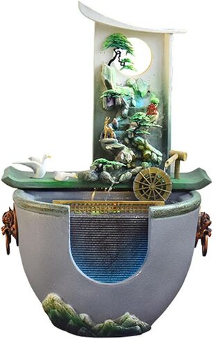 Desktop Decor, Outdoor Water Fountain New Chinese with Feng Shui Wheel and Fish Pond, Decorative, Circulating Landscape Ornaments, Suitable for Living Room, Office, Courtyard Fo(Green-a) in Kuwait