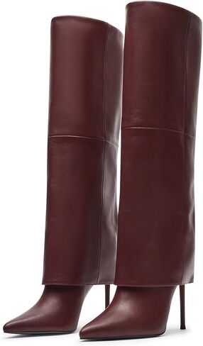 أحذية KaroNairy النسائية للركبة، قابلة للطي فوق أحذية طويلة بكعب عالٍ، أحذية أنيقة بمقدمة مدببة لخريف وشتاء in Kuwait