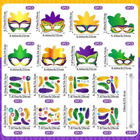 Jansun 24-Pack Mardi Masquerade Gras Masks, Party Masks with Feathers Stickers Carnival Costumes Outfits Accessories in Saudi Arabia