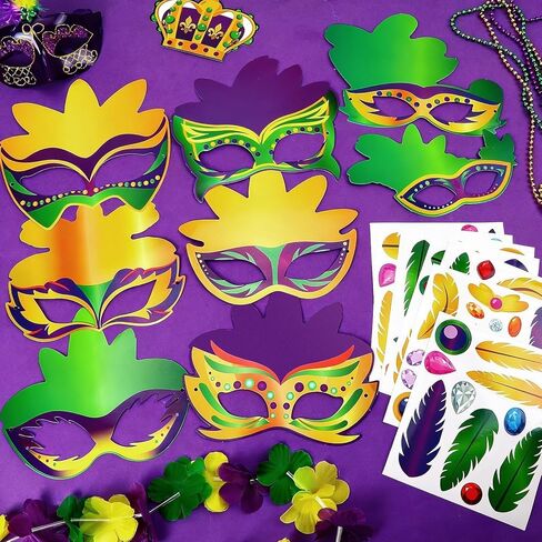 Jansun 24-Pack Mardi Masquerade Gras Masks, Party Masks with Feathers Stickers Carnival Costumes Outfits Accessories in Saudi Arabia