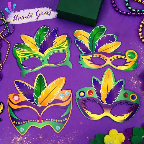 Jansun 24-Pack Mardi Masquerade Gras Masks, Party Masks with Feathers Stickers Carnival Costumes Outfits Accessories in Saudi Arabia