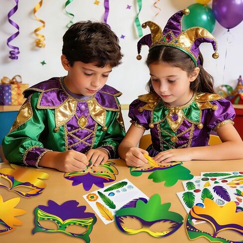 Jansun 24-Pack Mardi Masquerade Gras Masks, Party Masks with Feathers Stickers Carnival Costumes Outfits Accessories in Saudi Arabia