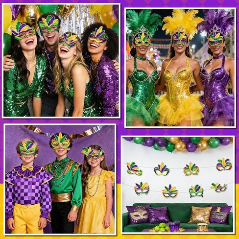 Jansun 24-Pack Mardi Masquerade Gras Masks, Party Masks with Feathers Stickers Carnival Costumes Outfits Accessories in Saudi Arabia