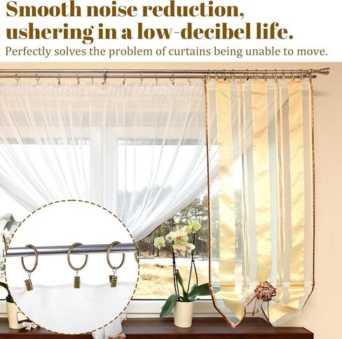 1.7 Inch Curtain Rings with Clips, 20 PCS Drapery Curtain Clip Rings Antique Brass Metal Window Drapery Decorative Clips Curtains Hooks Hangers Clip Ring for Panels Bathroom Living Fit Up to 1.0-1.25 in Saudi Arabia