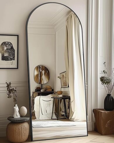 Antok Full Length Mirror, 58"x19" Arched Floor Mirror, Mirror Full Length with Stand, Wall Mounted Mirrors for Living Room Bedroom,Black in Saudi Arabia