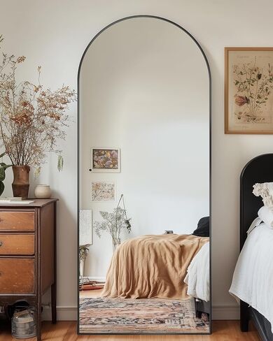 Antok Full Length Mirror, 58"x19" Arched Floor Mirror, Mirror Full Length with Stand, Wall Mounted Mirrors for Living Room Bedroom,Black in Saudi Arabia
