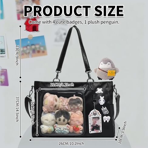 Kawaii Ita Bag with Clear Window and Insert Panel, Cute Aesthetic Tote Bag Anime Pin Display Crossbody Shoulder Messenger Bag for Women in Kuwait