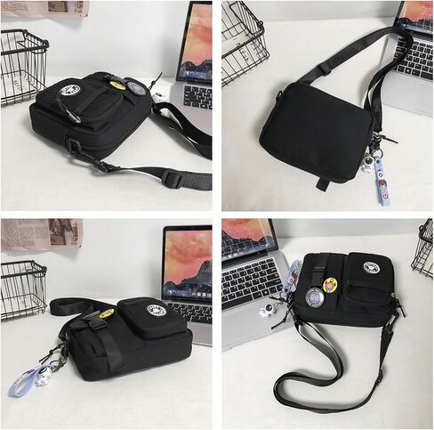 حقيبة كروس سوداء للرجال، حقيبة كتف صغيرة بحزام كتف مع سلسلة مفاتيح، حقيبة جانبية صغيرة للرجال in Kuwait