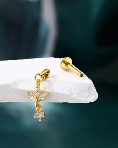 cocharm 16g زهرة الغضروف القرط العمودي الحلزون ثقب المجوهرات، شقة الظهر ثقب مسمار للغضروف، تصميم استرخى، الذهب والفضة لهجة الفص اللولب القرط مسمار in Kuwait