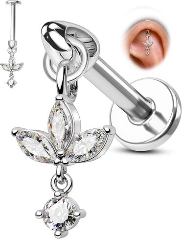 cocharm 16g زهرة الغضروف القرط العمودي الحلزون ثقب المجوهرات، شقة الظهر ثقب مسمار للغضروف، تصميم استرخى، الذهب والفضة لهجة الفص اللولب القرط مسمار in Saudi Arabia