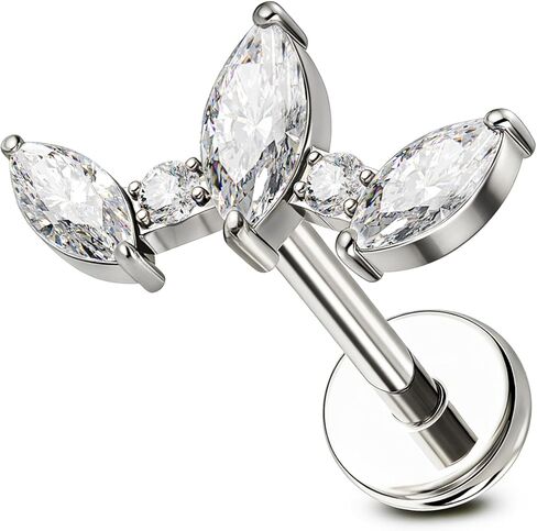 OUFER Flat Back Cartilage Earrings-18G Clear CZ Forward Helix Piercing Jewelry, G23 Titanium Push Pin Lobe Helix Rook Tragus Earrings in Saudi Arabia