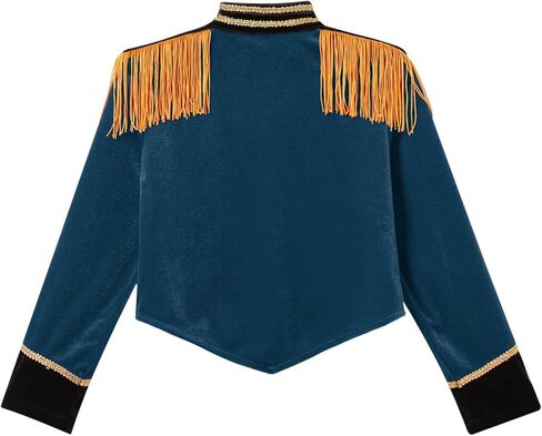 Kids Girls Circus Ringmaster Costume Stand Collar Long Sleeve Fringe Tassel Jacket for Band Showing Peacock Blue 14 Years in Saudi Arabia