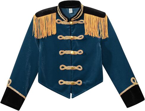 أطفال بنات الطبال موصل رئيسي مسيرة الفرقة طويلة الأكمام سترة معاطف لحفلة كرنفال الطاووس الأزرق 10 سنوات in Kuwait