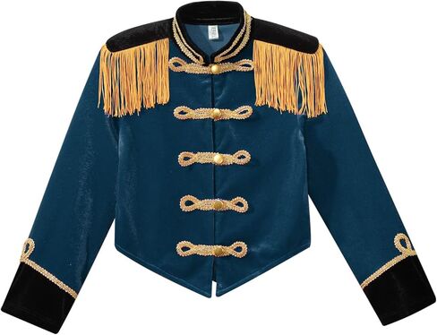 سترة أطفال بنات السيرك رينجماستر شرابة معاطف حفلات كرنفال طبل الفريق الرئيسي فستان موحد طاووس أزرق 8 سنوات in Kuwait