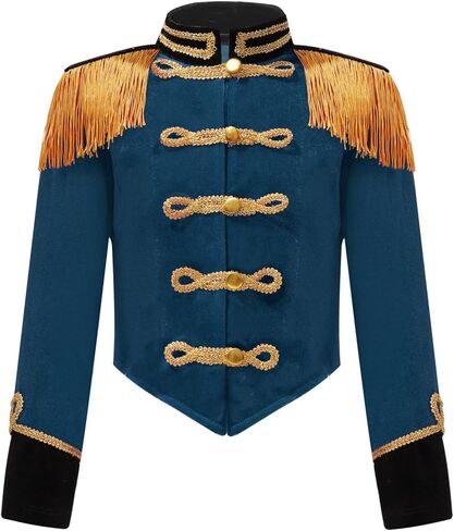 سترة أطفال بنات السيرك رينجماستر شرابة معاطف كرنفال حفلة طبل فريق رئيسي فستان موحد طاووس أزرق 6 سنوات in Kuwait