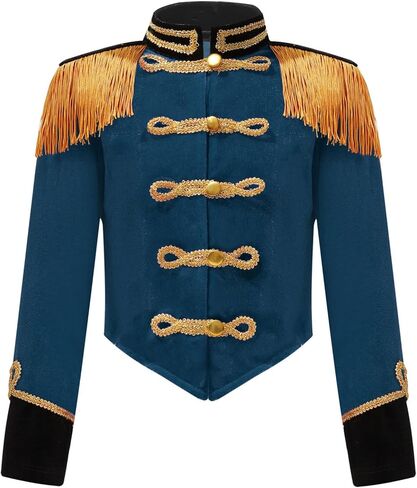 أطفال بنات الطبال موصل رئيسي مسيرة الفرقة طويلة الأكمام سترة معاطف لحفلة كرنفال الطاووس الأزرق 14 سنة in Kuwait