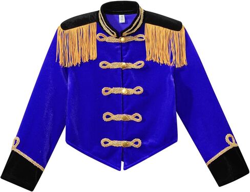Kids Girls Circus Ringmaster Costume Stand Collar Long Sleeve Fringe Tassel Jacket for Band Showing Blue 8 Years in Saudi Arabia