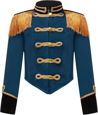 Kids Girls Circus Ringmaster Costume Stand Collar Long Sleeve Fringe Tassel Jacket for Band Showing Peacock Blue 6 Years in Saudi Arabia