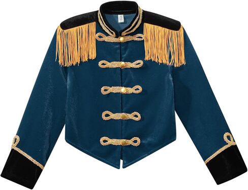 Kids Girls Circus Ringmaster Costume Stand Collar Long Sleeve Fringe Tassel Jacket for Band Showing Peacock Blue 6 Years in Saudi Arabia