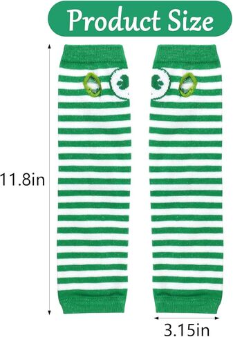 Green Striped Shamrock Fingerless Gloves for Women Men, Gothic Arm Warmers Winter Fashion for St Patricks Day Halloween Holiday Party Use, 1 Pair in Kuwait