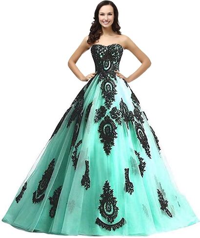 Kivary Long Ball Gown Black Lace Gothic Corset Formal Prom Evening Dresses in Saudi Arabia
