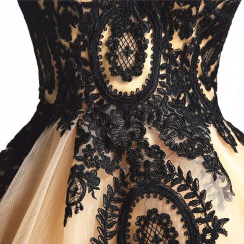 Kivary Long Ball Gown Black Lace Gothic Corset Formal Prom Evening Dresses in Saudi Arabia