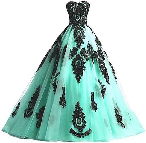 Kivary Long Ball Gown Black Lace Gothic Corset Formal Prom Evening Dresses in Saudi Arabia