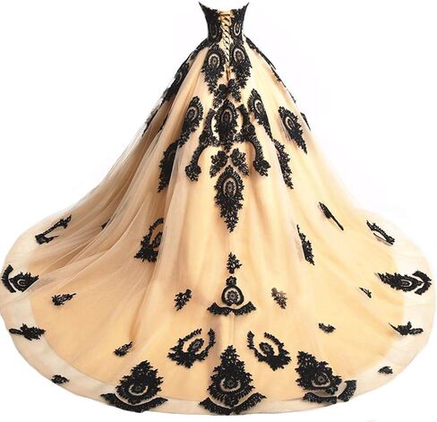Kivary Long Ball Gown Black Lace Gothic Corset Formal Prom Evening Dresses in Saudi Arabia